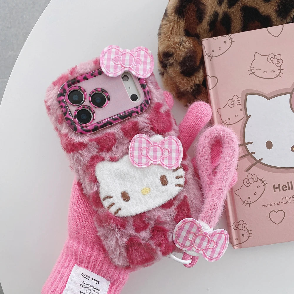 Sanrio Hello Kitty Leopard Fluffy Plush Phone Case