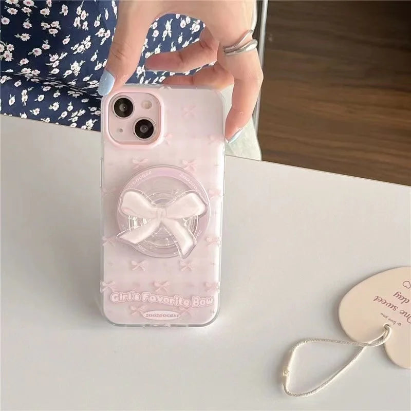 Baby Pink Bow Phone Case with Magnetic Holder