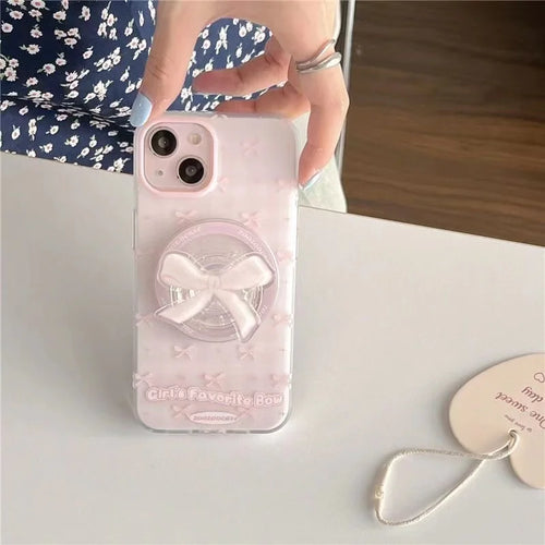 Baby Pink Bow Phone Case with Magnetic Holder