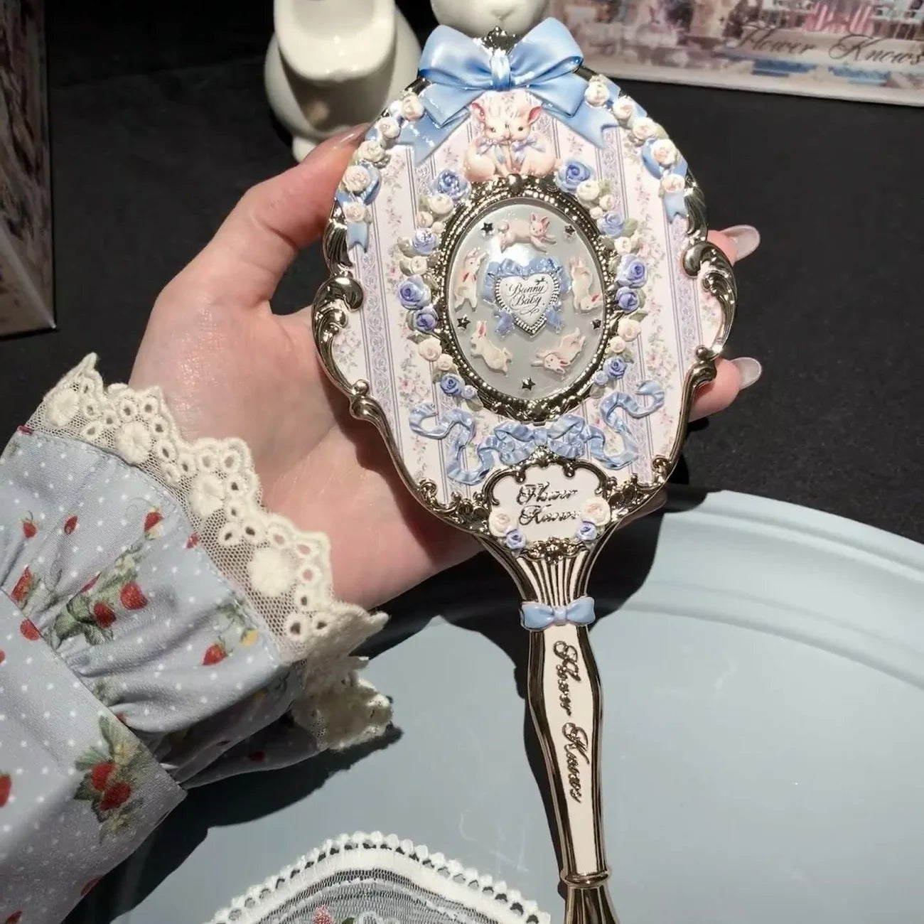 The Sweetie Bear Bunny Garden Collection Makeup Hand Mirror