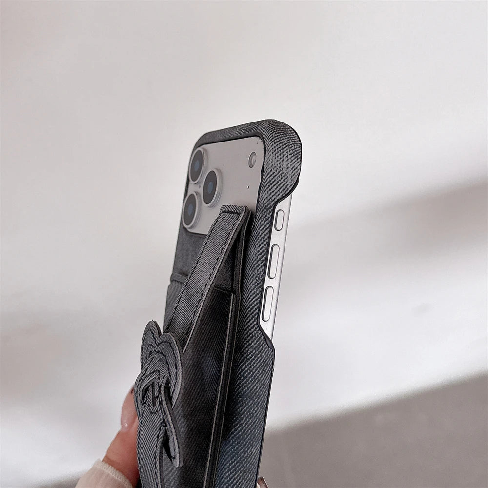 Denim Card Holder Matte Phone Case with Heart Strand