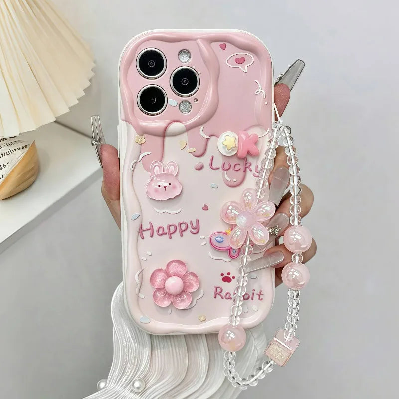 Pink 3D Bunny & Flowers Phone Case