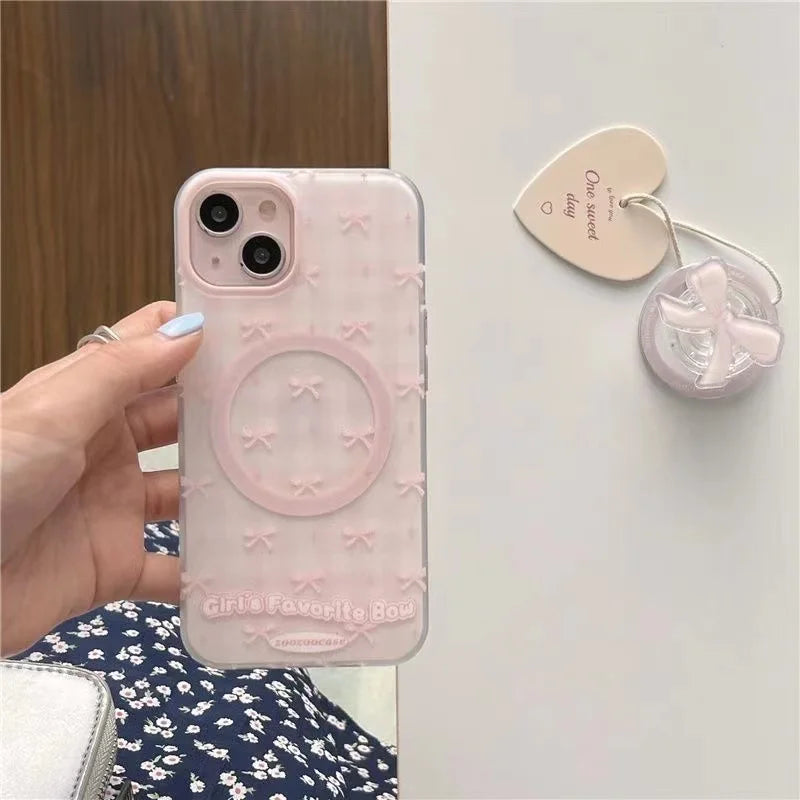 Baby Pink Bow Phone Case with Magnetic Holder