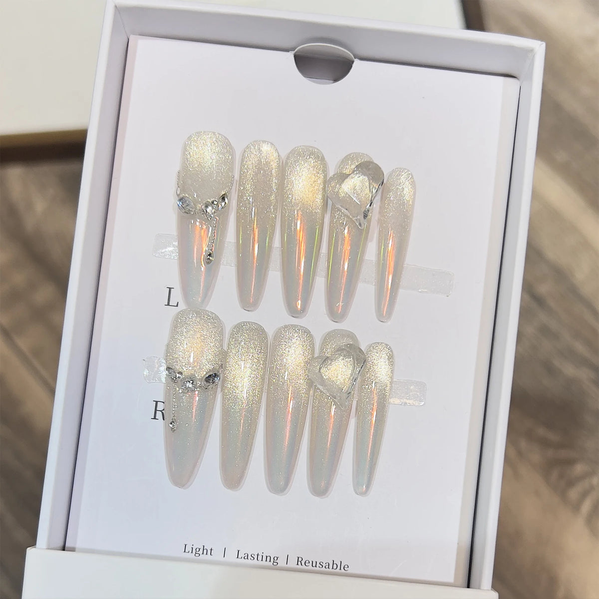 10pcs Green Flower Shimmer Press On Nails