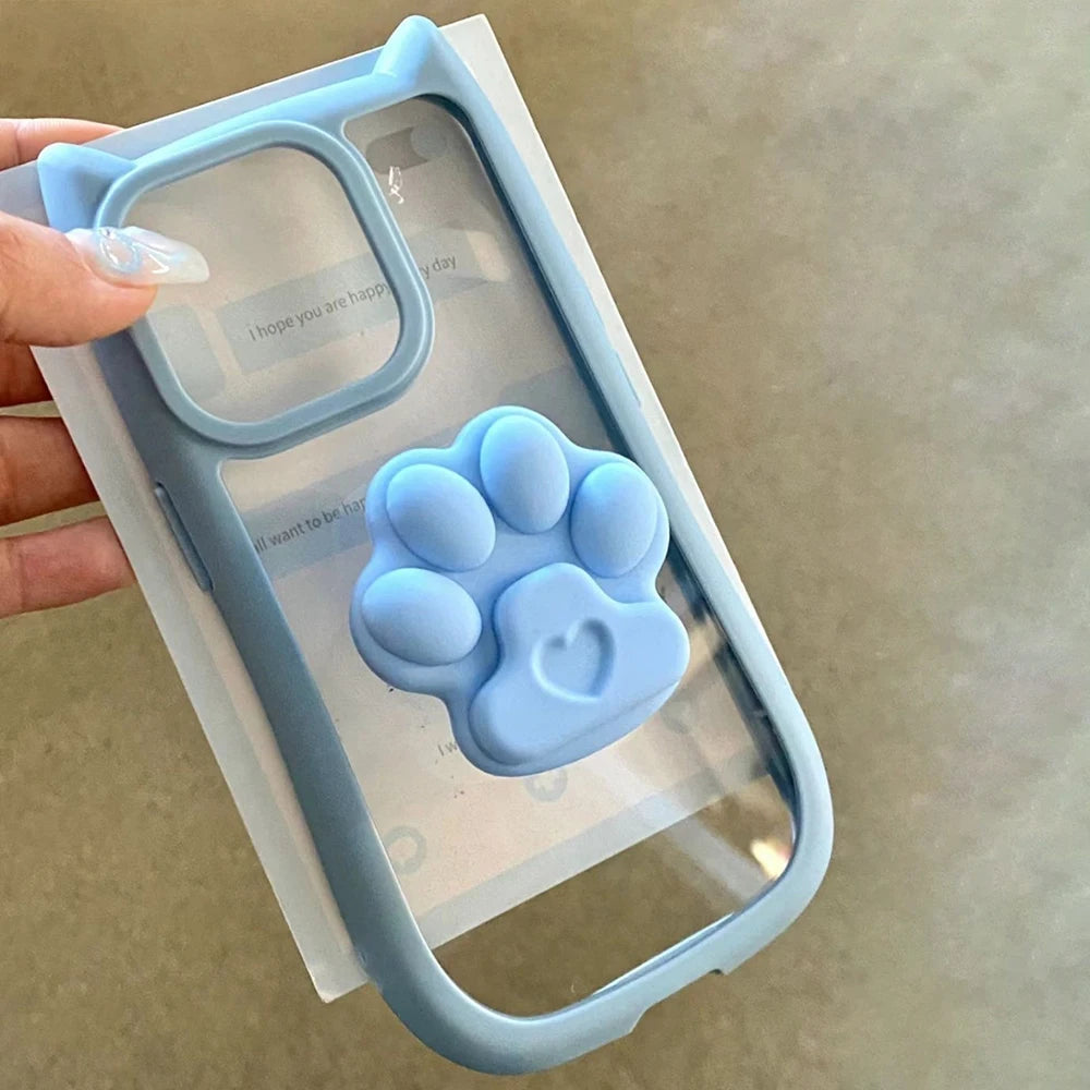 Cute 3D Cat Ear & Claw Grip Phone Case