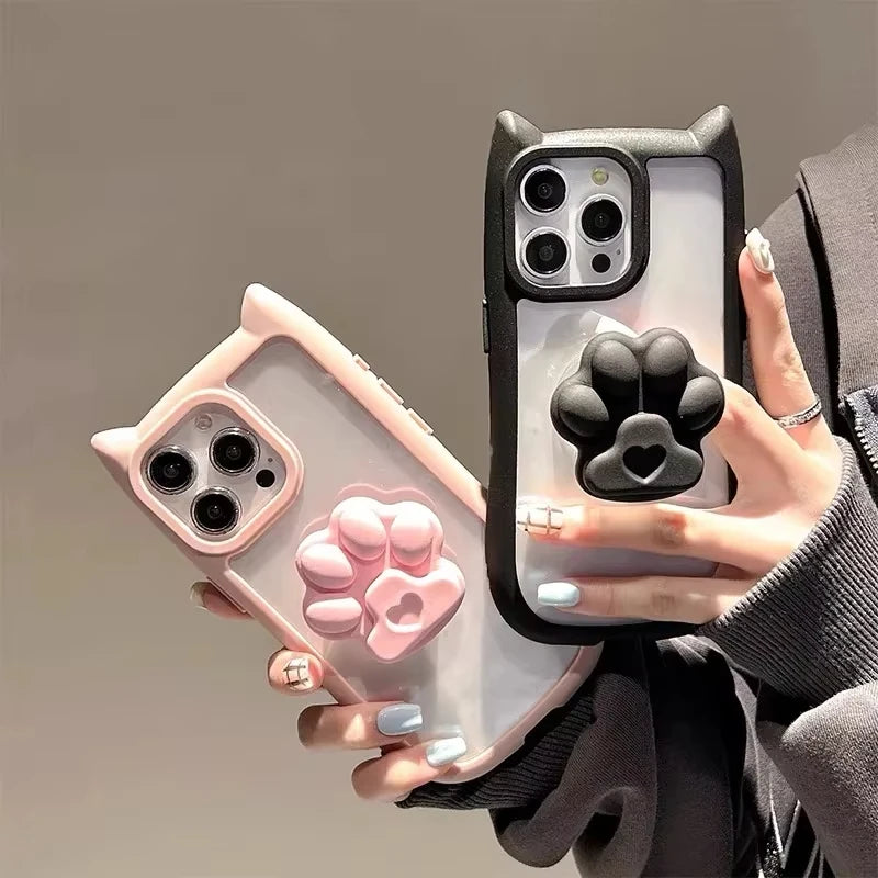 Cute 3D Cat Ear & Claw Grip Phone Case