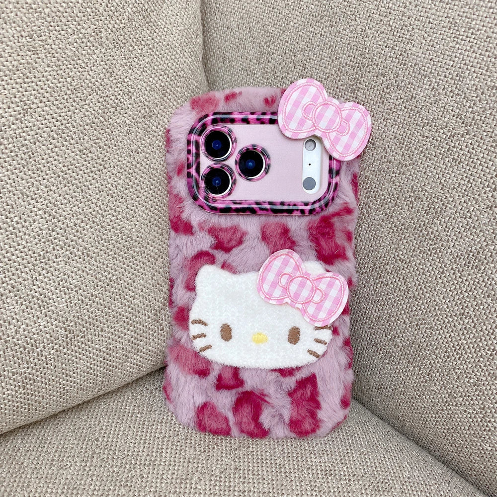 Sanrio Hello Kitty Leopard Fluffy Plush Phone Case
