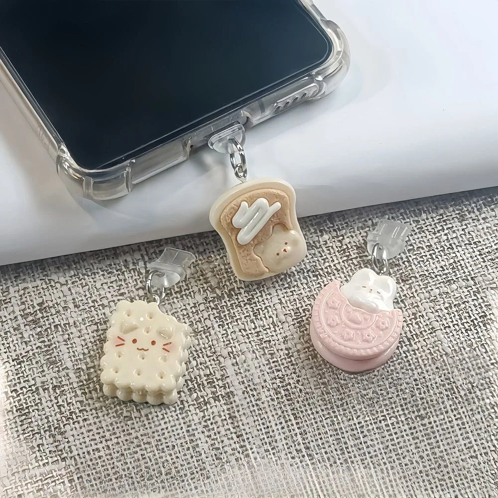 Cute Bunny & Kitten Snacks Phone Dust Plug Pendant Charm