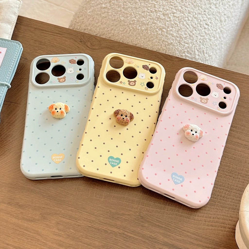 Korean Polka Dots with 3D Cartoon Puppy Phone Case