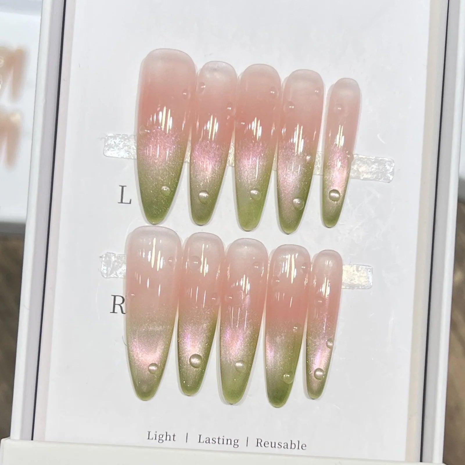 10pcs Green Flower Shimmer Press On Nails