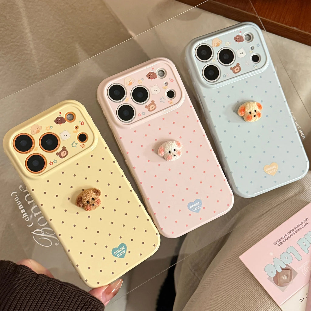 Korean Polka Dots with 3D Cartoon Puppy Phone Case