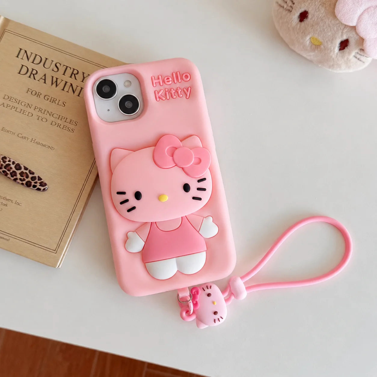 3D Hello Kitty Phone Case with Retractable Head Bracket