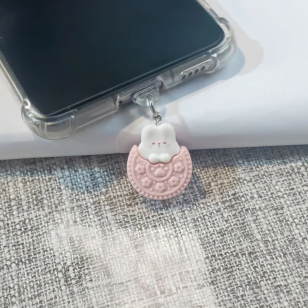 Cute Bunny & Kitten Snacks Phone Dust Plug Pendant Charm