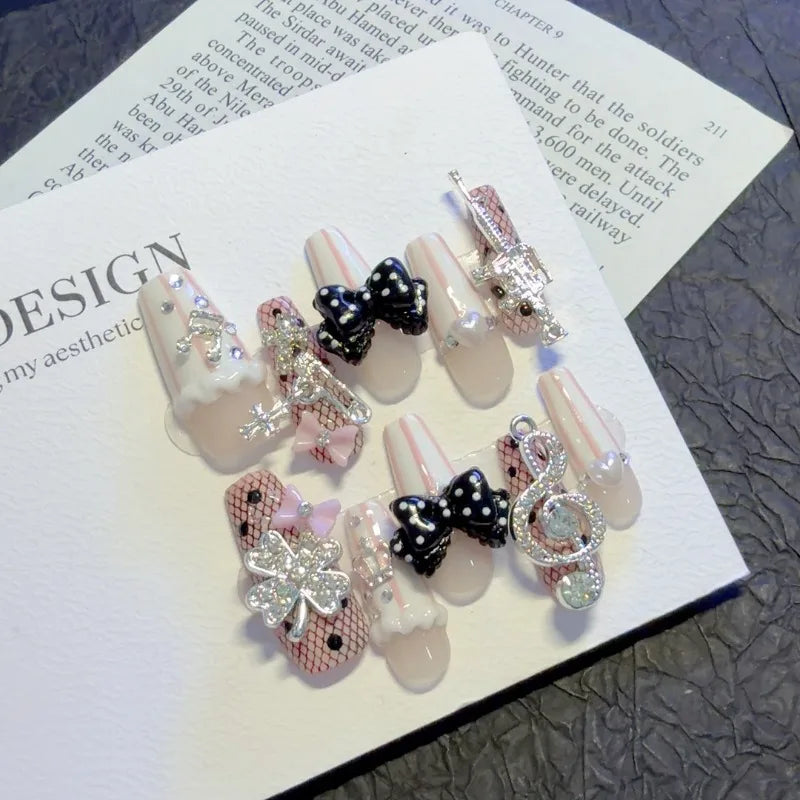 Rose Bow Pearl | Musical Notes French Press on Nails