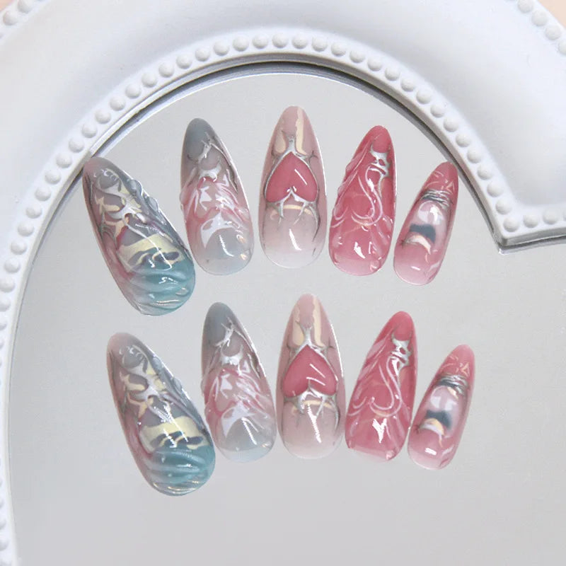 24pcs Sweet & Edgy Metallic Fake Nails