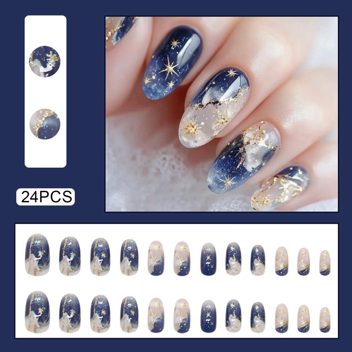 24pcs Amber Rose Floral Design Press on Nails