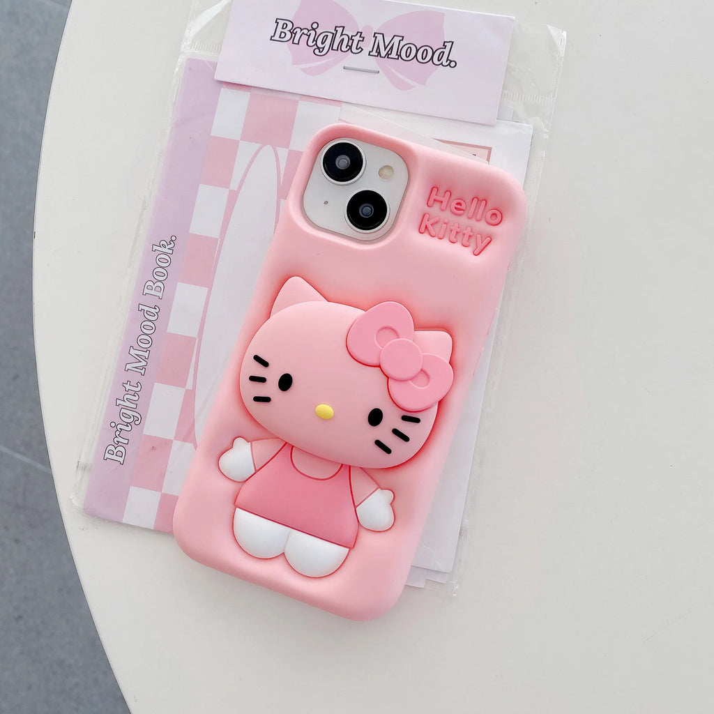 3D Hello Kitty Phone Case with Retractable Head Bracket