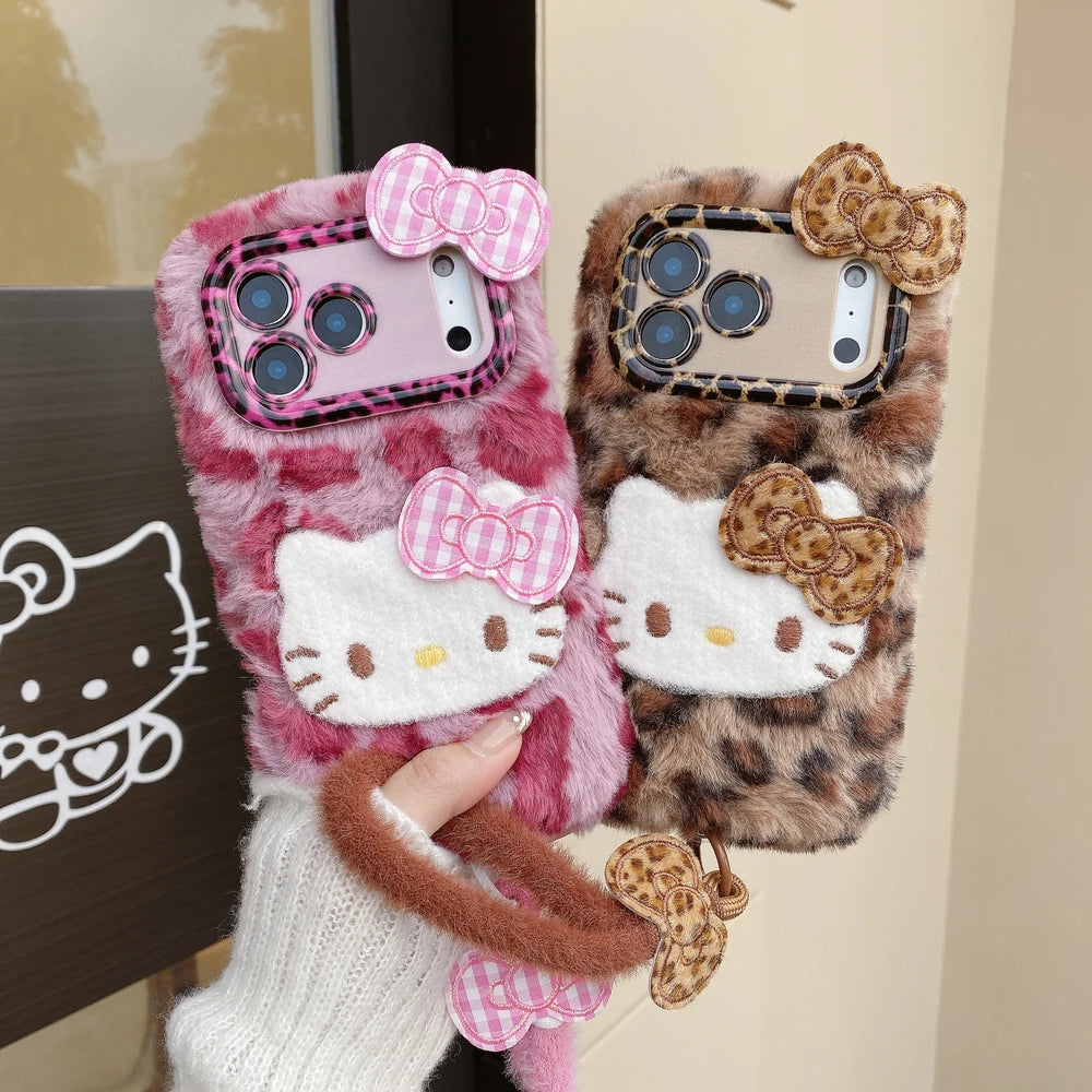 Sanrio Hello Kitty Leopard Fluffy Plush Phone Case