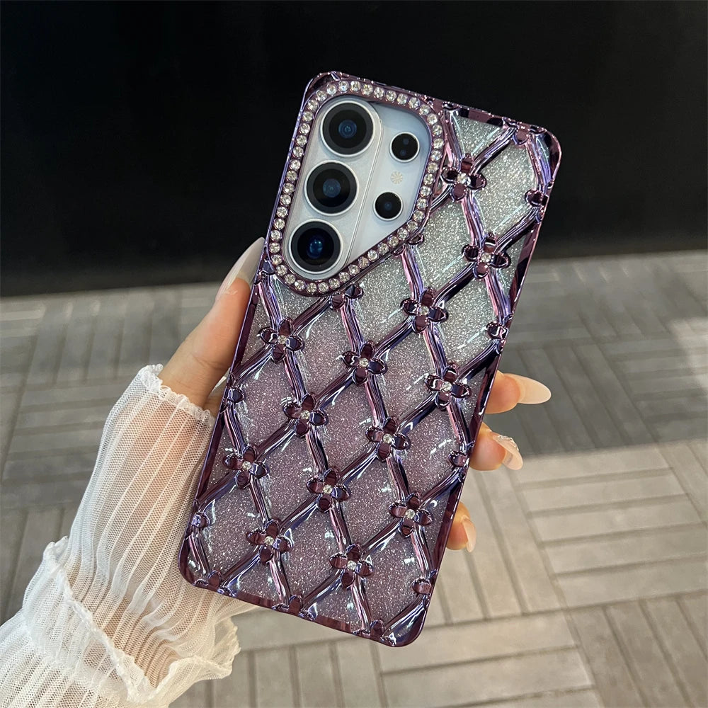 Samsung | Rhinestone Pattern Clear Case With Wrist Pearl Strap Bracelet