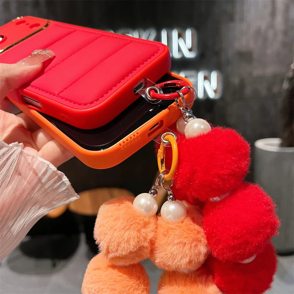 Luxury Down Jacket Solid Matte Phone Case With Wrist Strap