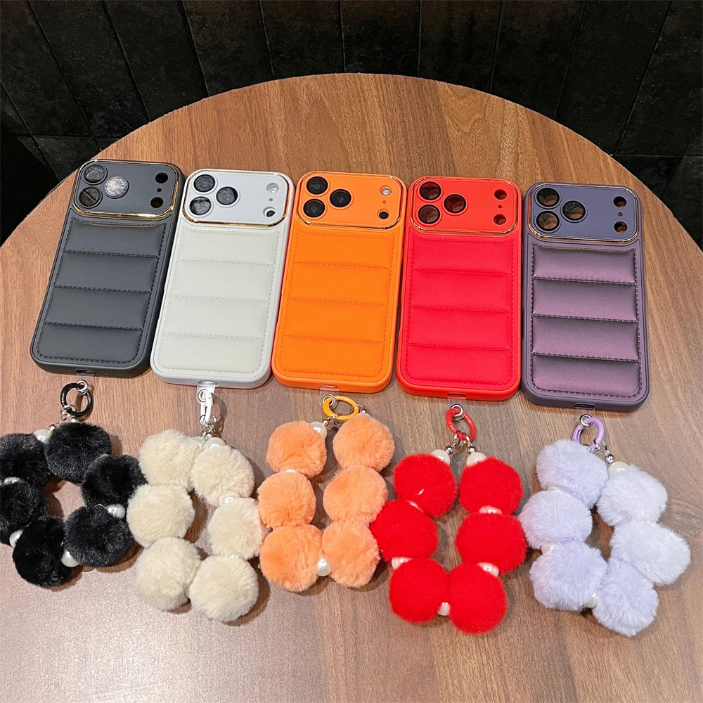 Luxury Down Jacket Solid Matte Phone Case With Wrist Strap