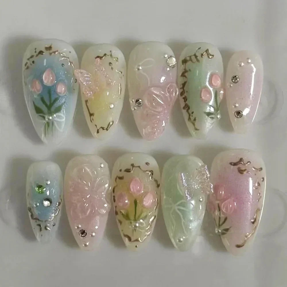 24Pcs Floral Press on Nails