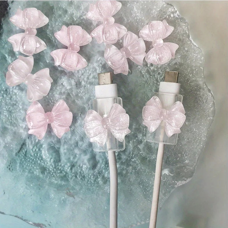 2Pcs Pink Bow Silicone Charger Cable Protector