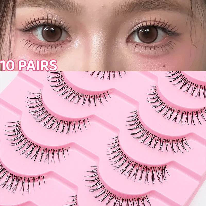 DINGSEN 10 Pair Clear Band Manga Style False Eyelashes