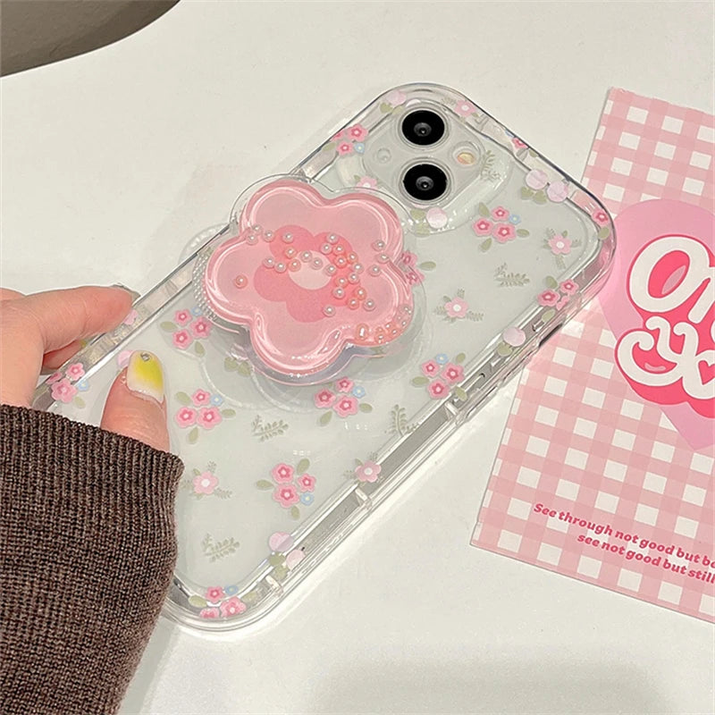 Pink Floral Clear Soft Phone Case