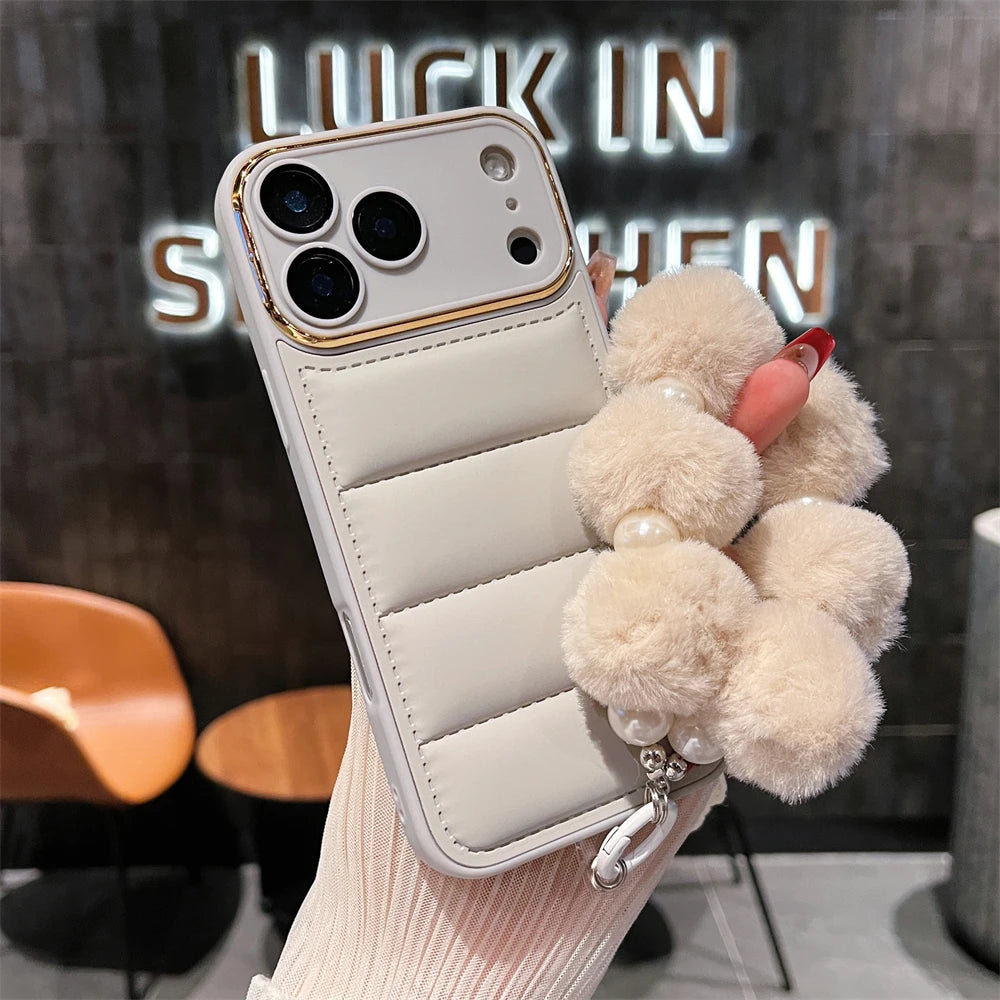 Luxury Down Jacket Solid Matte Phone Case With Wrist Strap