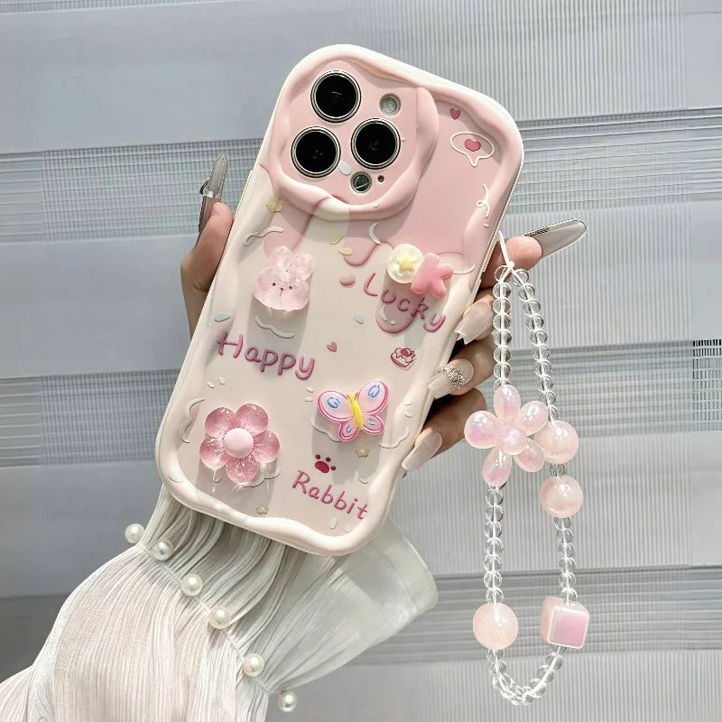 Pink 3D Bunny & Flowers Phone Case
