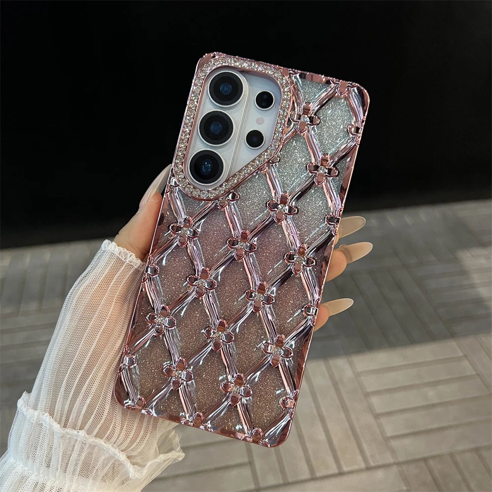 Samsung | Rhinestone Pattern Clear Case With Wrist Pearl Strap Bracelet