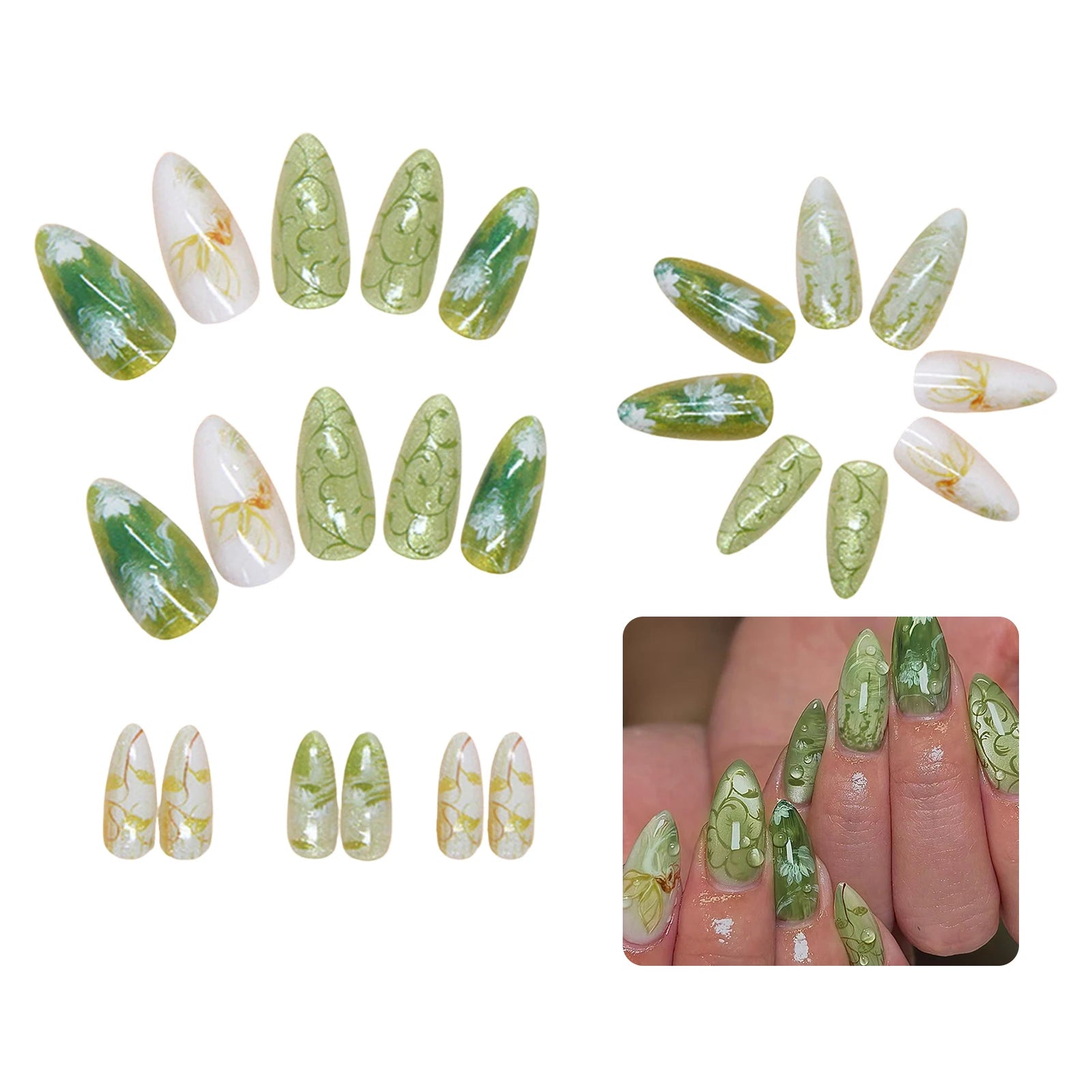 24pcs Amber Rose Floral Design Press on Nails