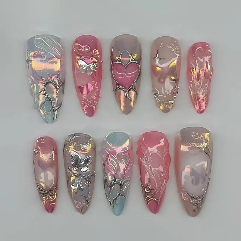 24pcs Sweet & Edgy Metallic Fake Nails