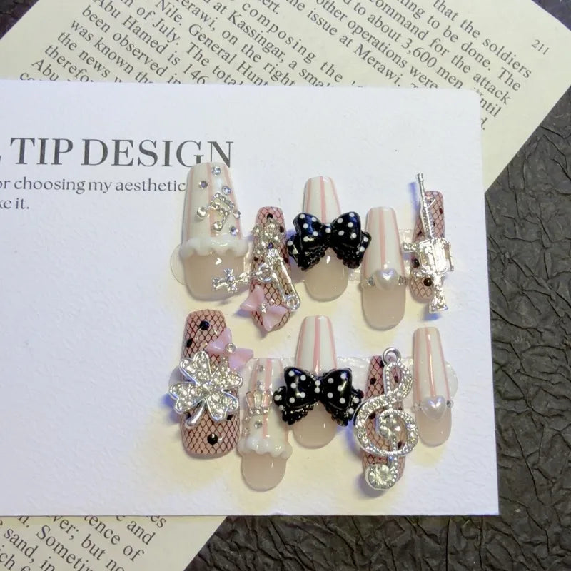 Rose Bow Pearl | Musical Notes French Press on Nails