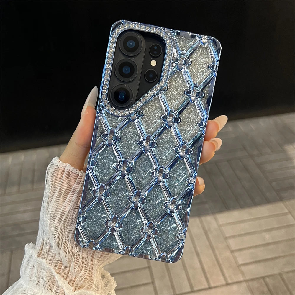 Samsung | Rhinestone Pattern Clear Case With Wrist Pearl Strap Bracelet