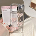 Cute Korean 3D Pink Bow & Pearl Clear Phone Case