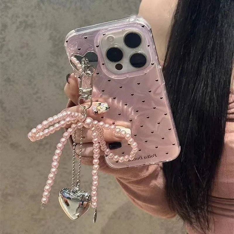 Heart Pink Pearl Bow Phone Case