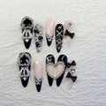 Heavy Metal Black Pink Long Almond Press on Nails