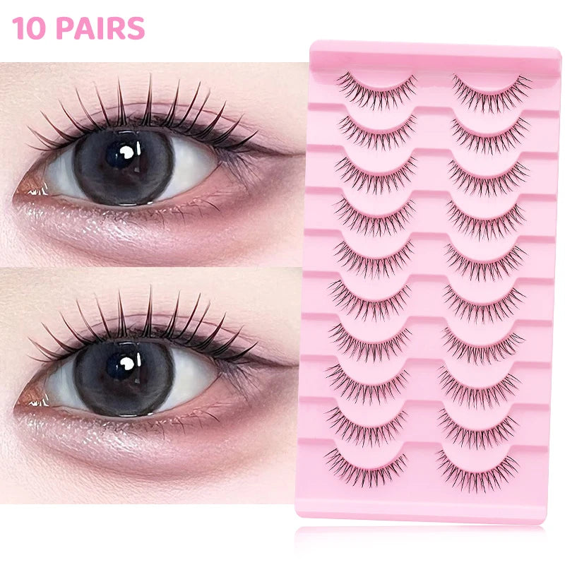 DINGSEN 10 Pair Clear Band Manga Style False Eyelashes