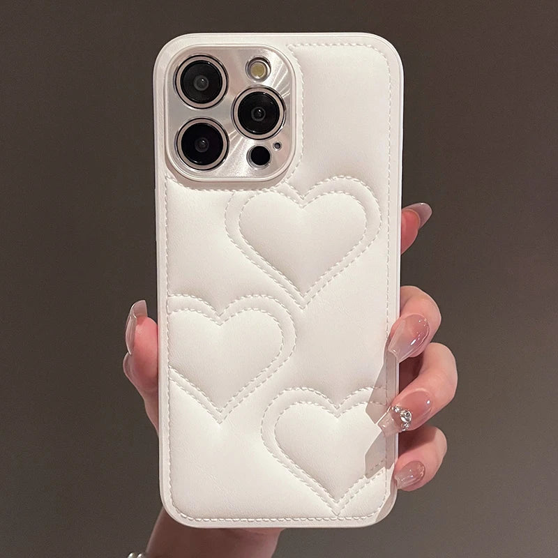 Luxury Heart Embroidered Leather Phone Case