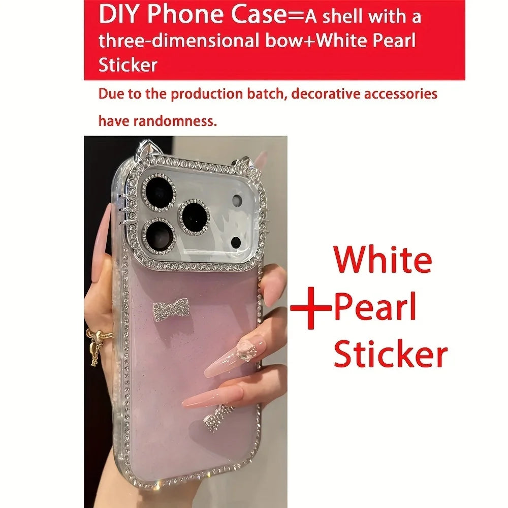 Luxury Rhinestone Cat Ears & 3D Bow Pearl Phone Case