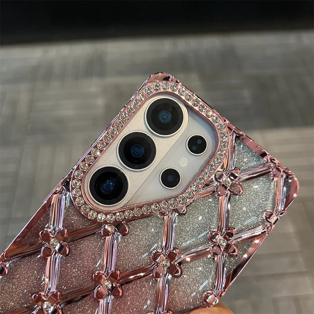 Samsung | Rhinestone Pattern Clear Case With Wrist Pearl Strap Bracelet