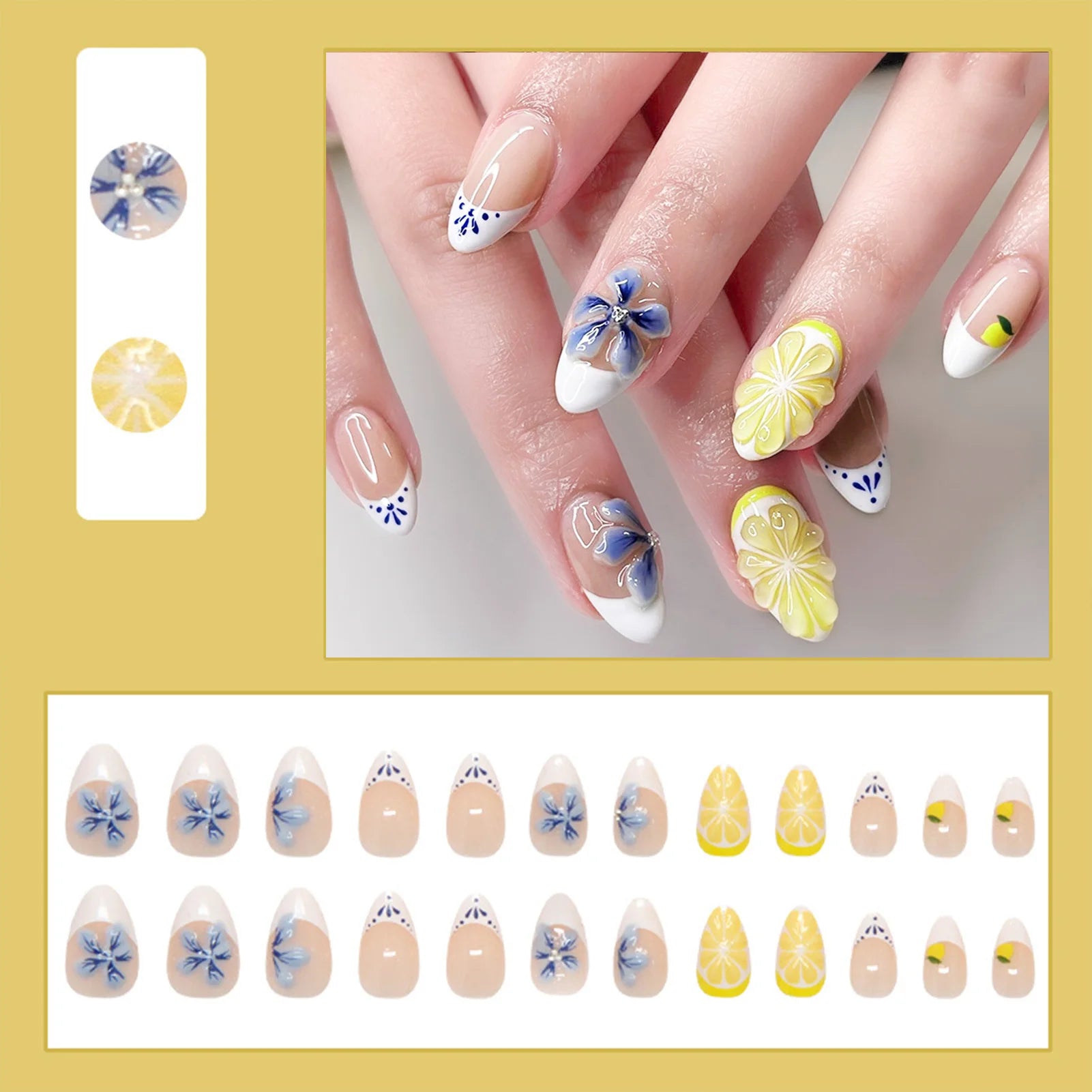 24pcs Amber Rose Floral Design Press on Nails