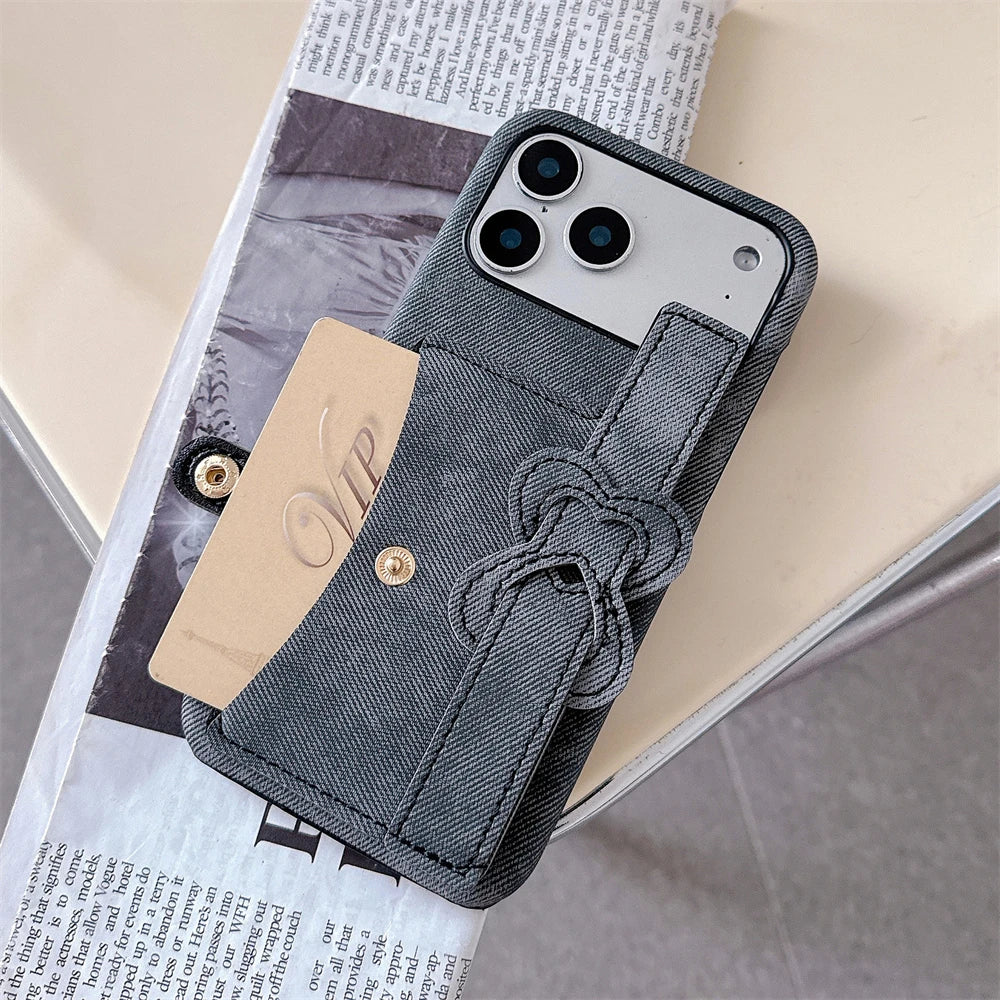 Denim Card Holder Matte Phone Case with Heart Strand