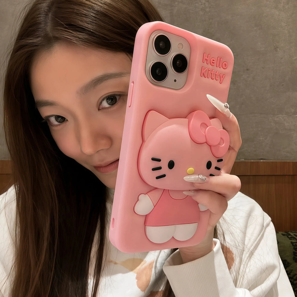 3D Hello Kitty Phone Case with Retractable Head Bracket