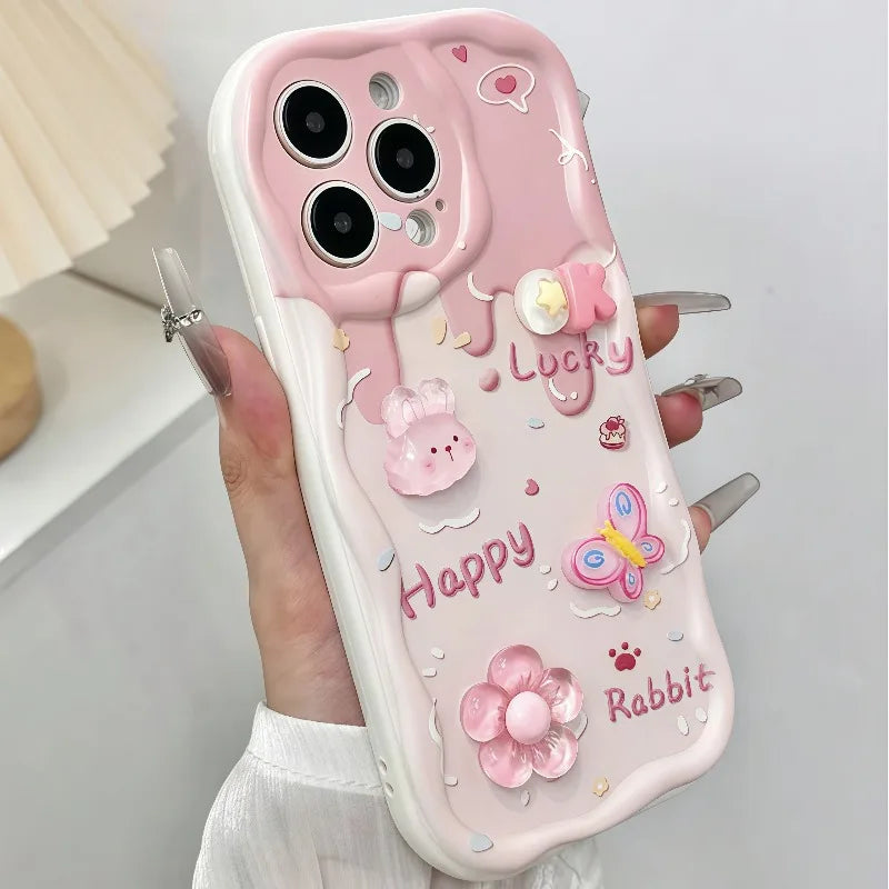 Pink 3D Bunny & Flowers Phone Case